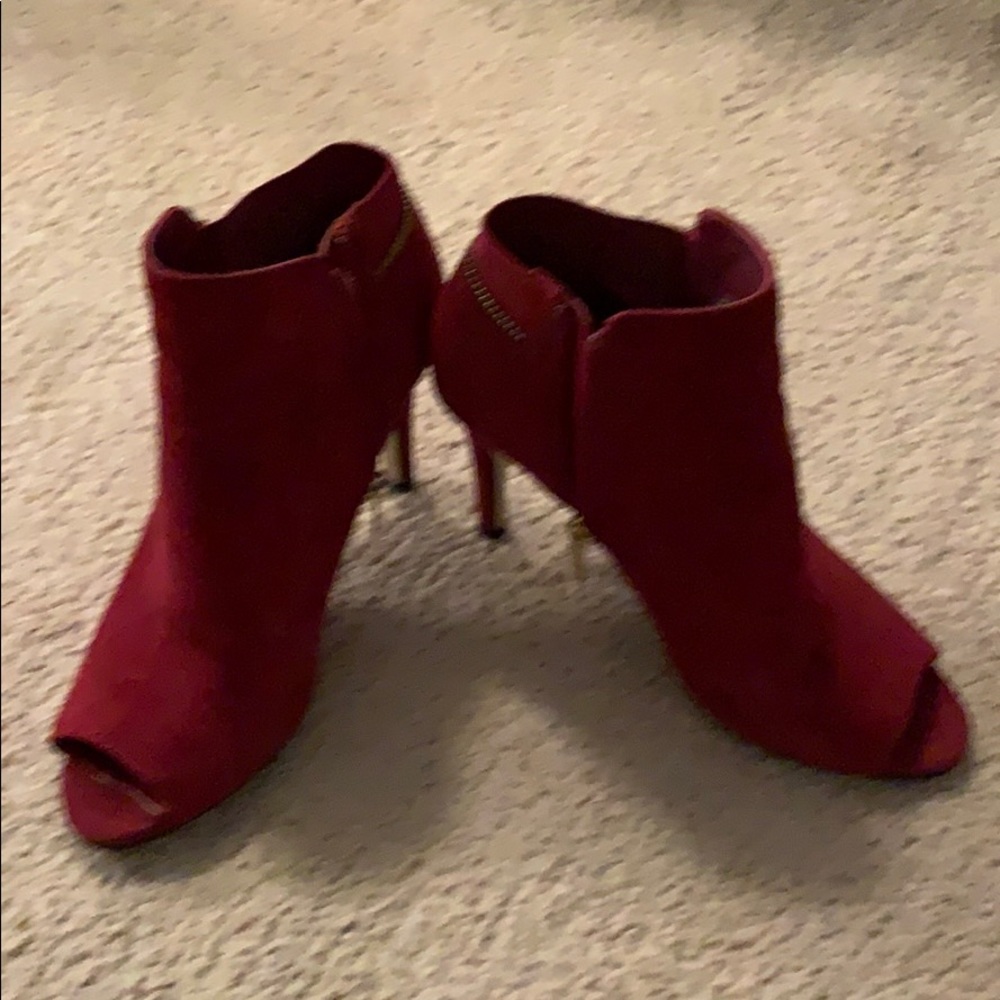 Red open toe shoe boots
